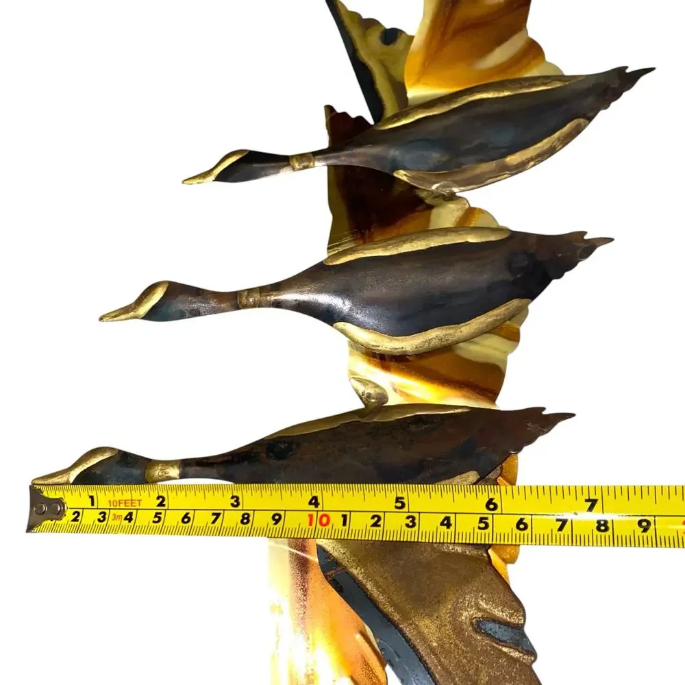 Vintage MCM Brass Flying Geese Wall Art Sculpture Trio 3 Birds Retro Decor 1960s